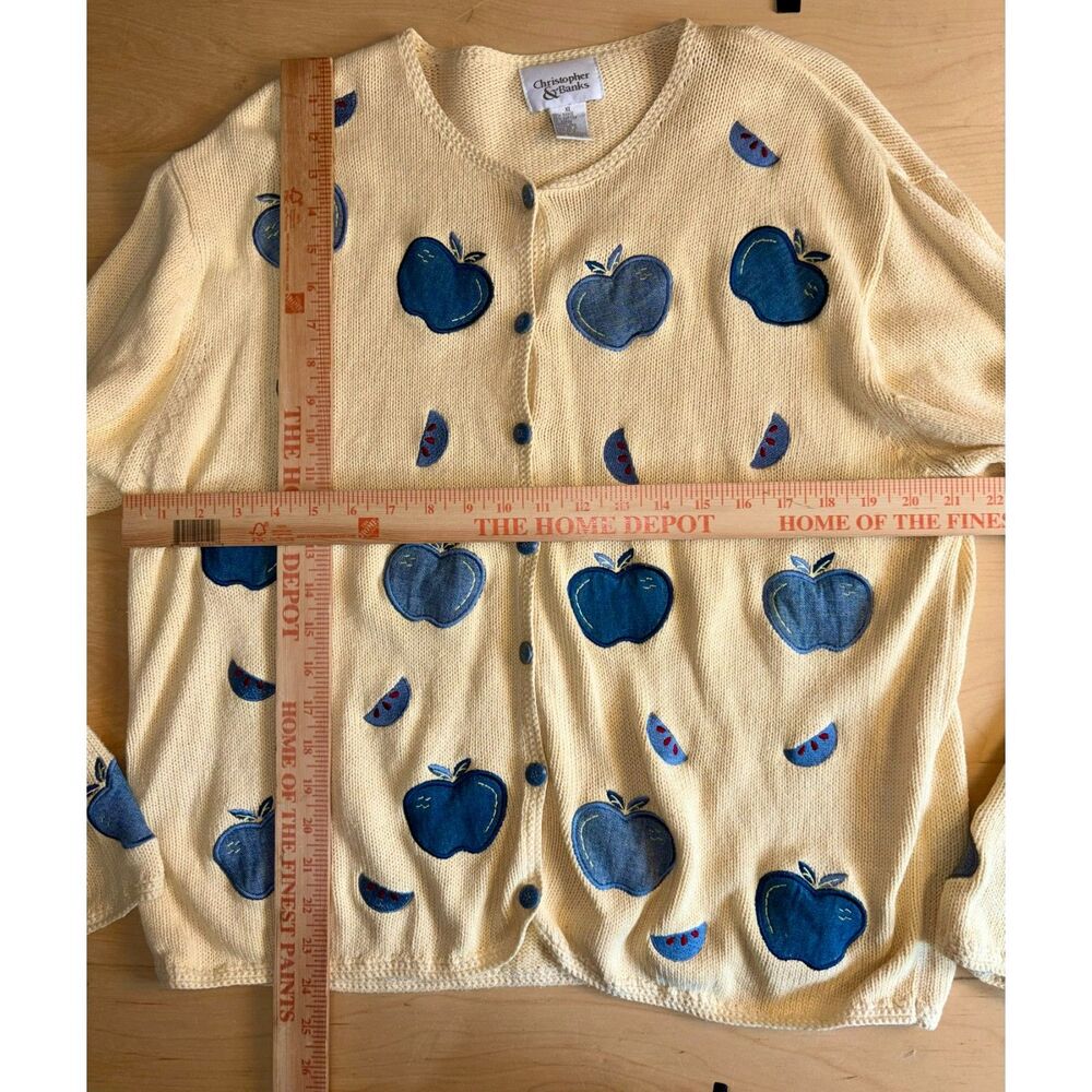 VTG 90s Apple Cardigan Butter Yellow Cottagecore Grandmacore Teacher XL - Picture 3 of 5